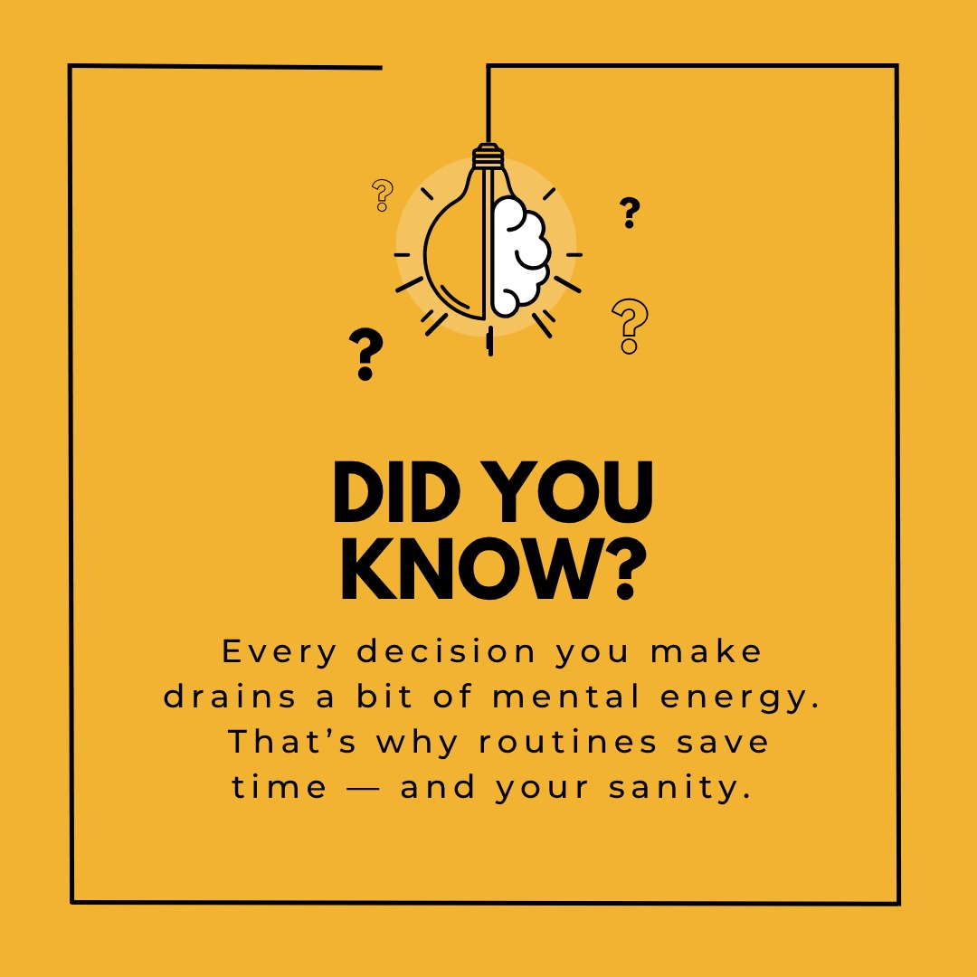 Every choice you make — from what to wear to what to eat — drains mental energy.
That’s why routines matter. They protect your focus for what really counts.
Don’t waste energy deciding. Design your day once, live it often.

🕯 What’s one decision you can automate today?

#timemanagementhacks #focushabits #morningroutines☀️ #productivitytips✌🏼️✨